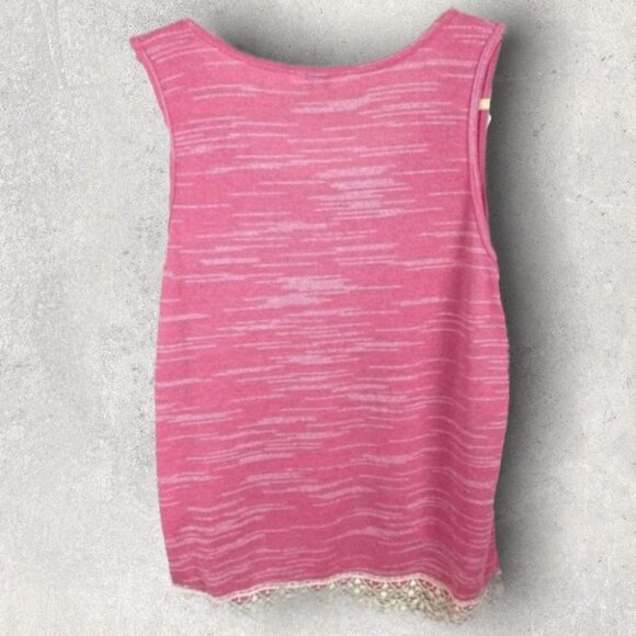 Umgee Pink Tank Top Crochet Hem Heathered Size Medium Bohemian Fringe Hippie - Picture 4 of 7